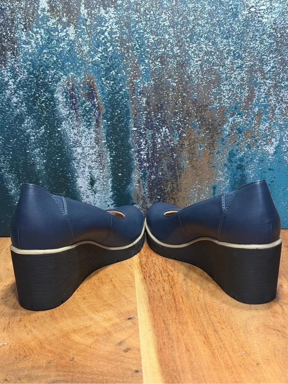 Naturalizer SOUL “About Time” Minimalist Platform Wedge Pumps Navy Blue Size 9